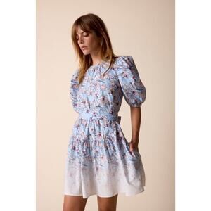 St. Roche Ciel Organic Cotton Floral Print Puff Sleeve Mini Dress Ombre 4 Pastel
